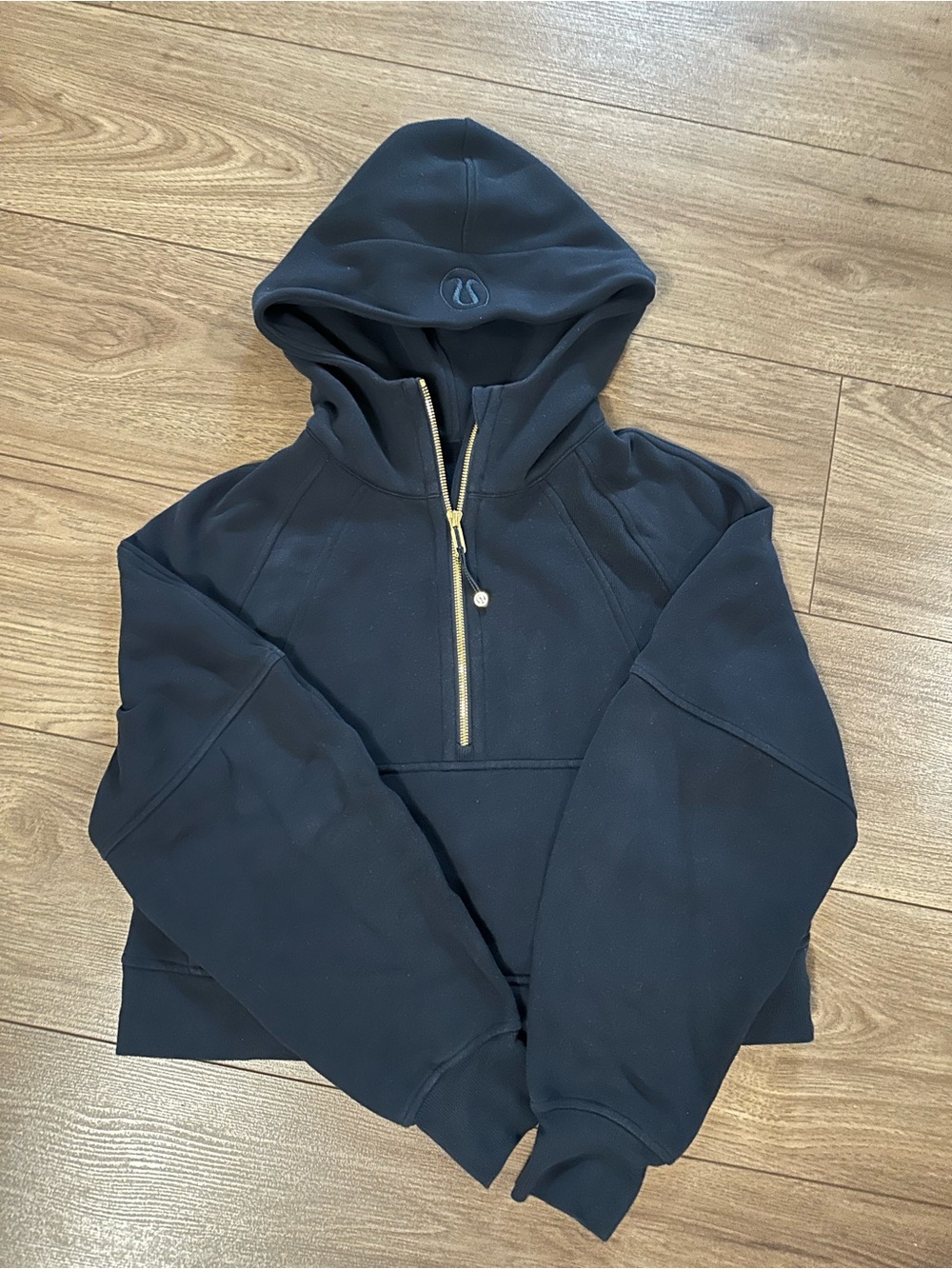 lululemon athletica Men's Black Zip Hoodie with Gold Zipper
